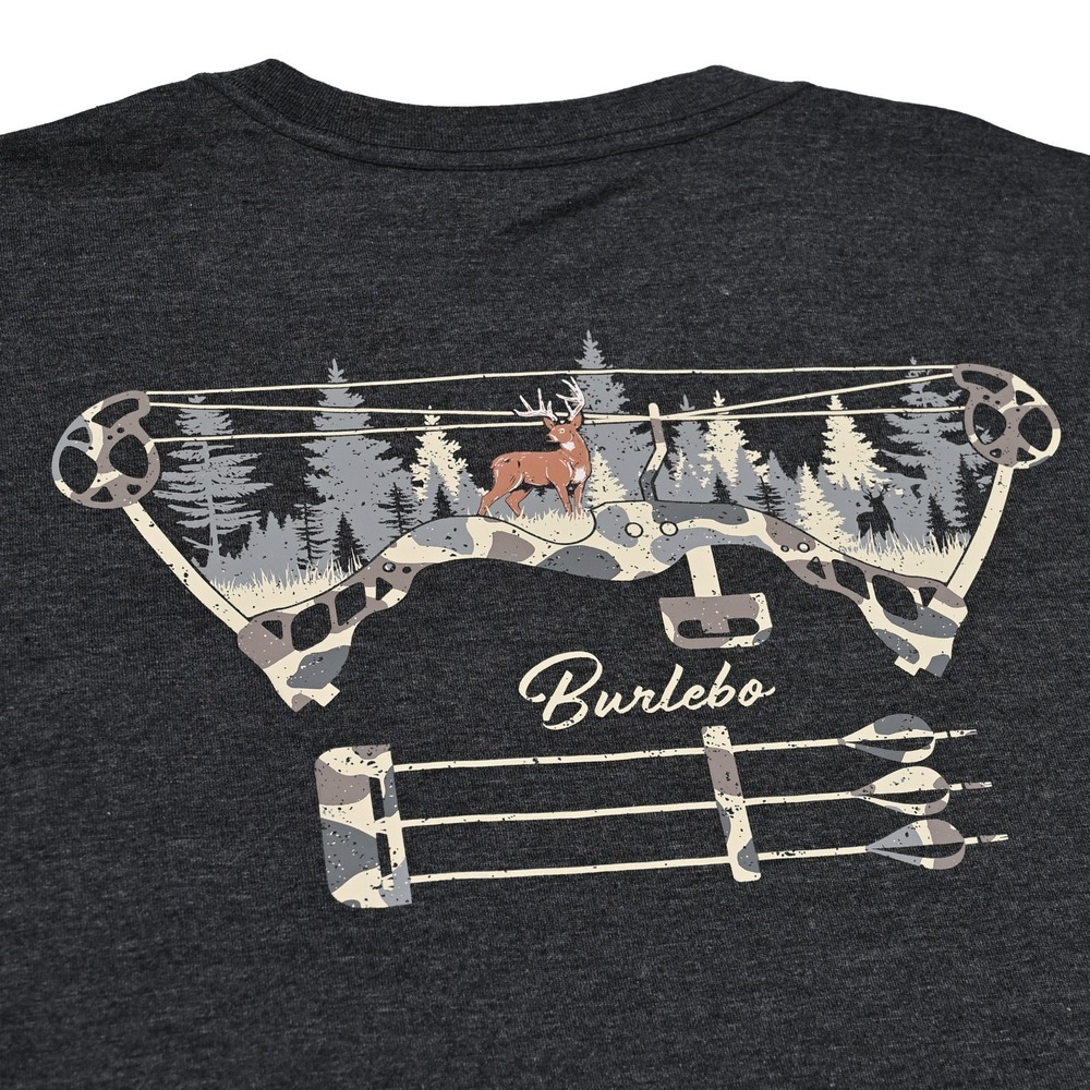 Burlebo T-Shirt Men's Medium Dark Gray Bow Hunting Deer Long Sleeve Pocket Tee